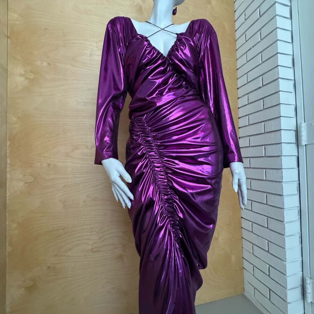 Preen by Thornton Bregazzi Shimmering Purple Long Sleeve Dress